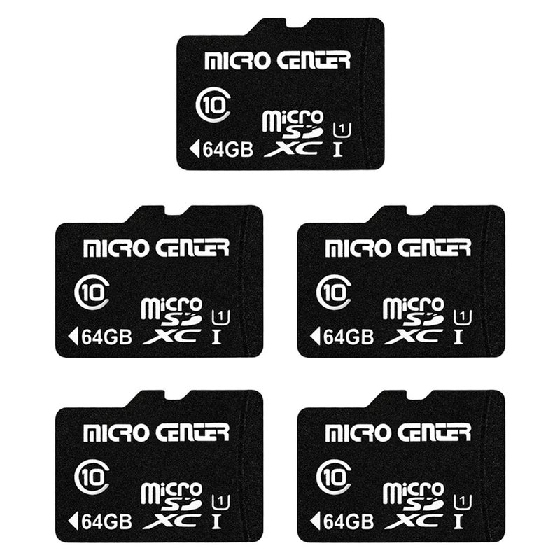 Micro Center بطاقة ذاكرة فلاش Micro Center 64GB Class 10 MicroSDXC مع محول لتخزين الأجهزة المحمولة الهاتف، التابلت، الطائرة بدون طيار وتسجيل الفيديو بدقة Full HD - 80MB/s UHS-I، C10، U1 (5 عبوات) - Image 1